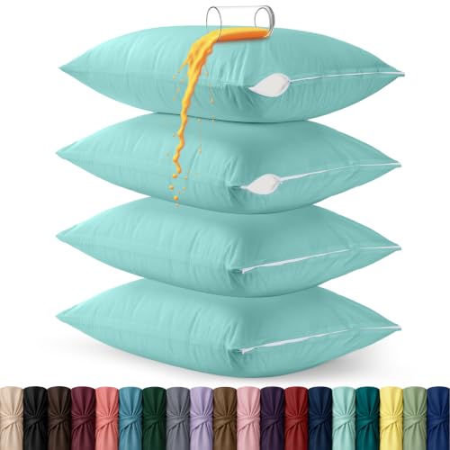 Utopia Bedding King Size Zippered Pillow Protectors Set of 4 - Spa Blue, Waterproof & Bed Bug Proof
