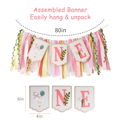 Silly Goose High Chair Banner for Baby Girl's 1st Birthday - Pink & Gold