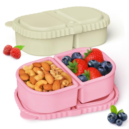 YQL 8 oz Silicone Snack Containers with Lids - 2 Pack, Pink & White