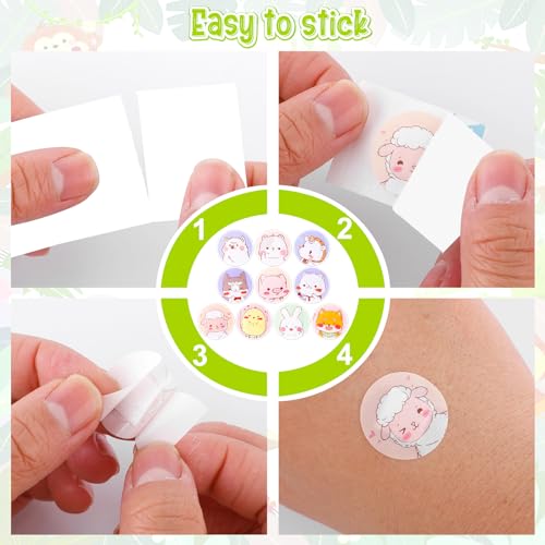 120Pcs Kids Bandages 10 Styles Cute Cartoon Bandaids Variety Pack,0.9In Round Vaccination Bandage Adhesive Dot Flexible Fabric Kids Bandaids for Small Wounds, Pimples, Vaccination and Blisters