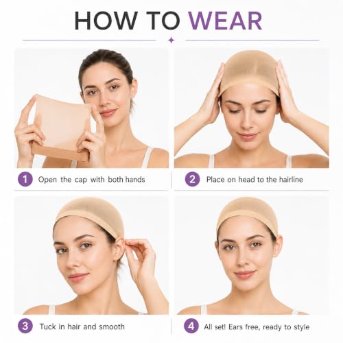 4-Pack Ultra-Thin Breathable Wig Caps Beige Stretchy Stocking Caps