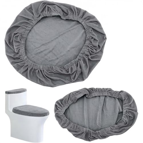 Universal Grey Toilet Lid and Tank Cover Set - Washable Polyester Fabric