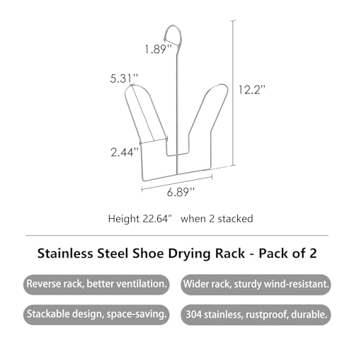 SHIMOYAMA Stainless Steel Hanging Shoe Drying Rack - 2 Pack Stackable
