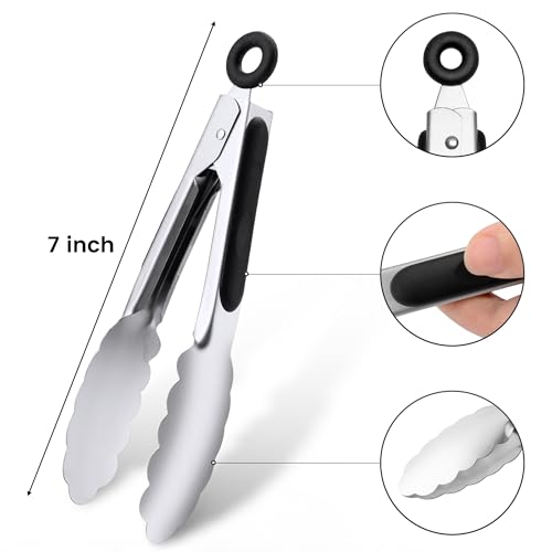 DAILY KISN 7-Inch Stainless Steel Kitchen Tongs Set - 3PCS Small Serving Set