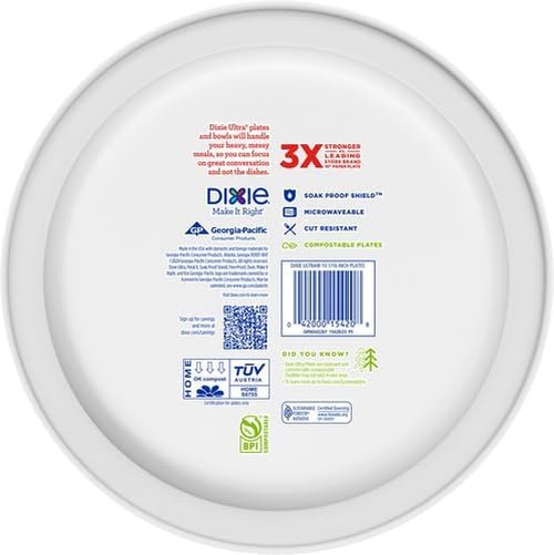 Dixie Paper Plates - Heavy Duty 10 Inch, 44 Count | 3X Stronger & Microwave-Safe | Soak-Proof