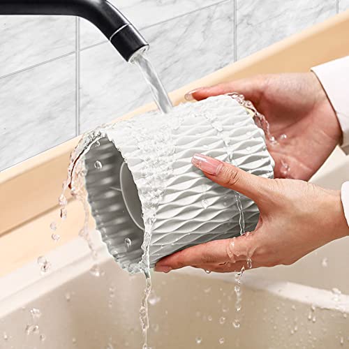 White 360° Rotating Makeup Brush Holder Organizer - 5-Slot Cup