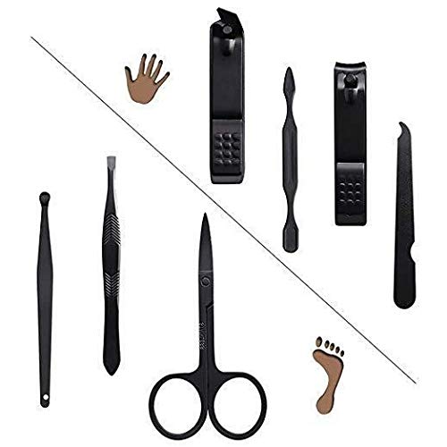 Azbvek Professional Multifunction Nail Clipper Set in Black Stainless Steel with Leather Case