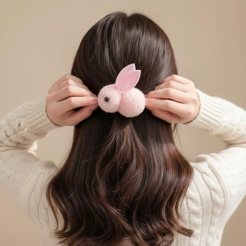 Plush Bunny Hair Clips - Cute Fluffy Rabbit Hair Claws Set for Women