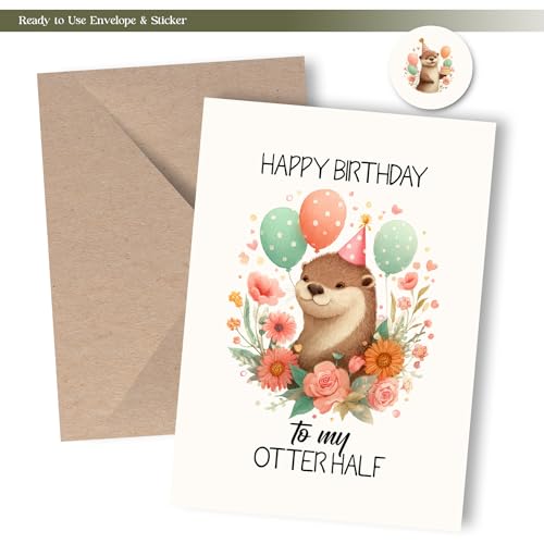 Cute Otter Half Birthday Card Set with Envelope & Stickers
