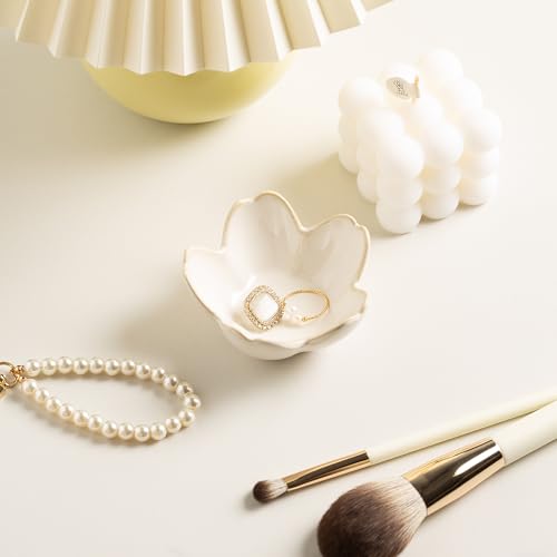 Ceramic Flower Ring Holder Dish - Small Jewelry Tray for Decor