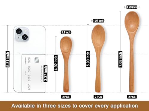 6-Piece Handcrafted Beech Wood Spoon Set - Assorted Sizes for Tea & Honey