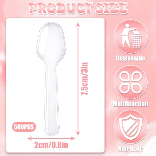 500 Mini Clear Plastic Dessert Spoons - 3 Inch Disposable Tasting Spoons