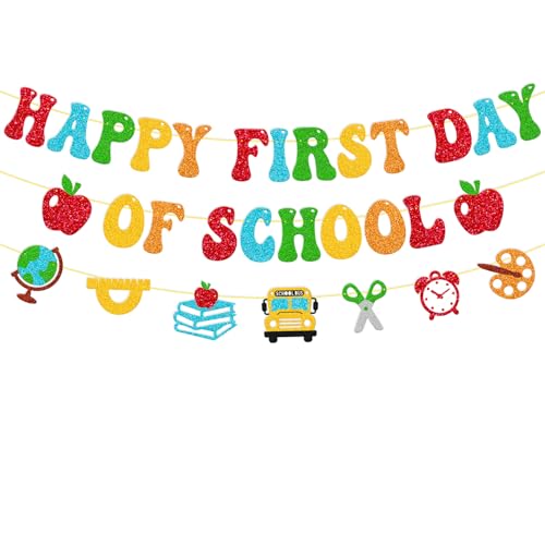Happy First Day of School Banner - Back to School Party Decor