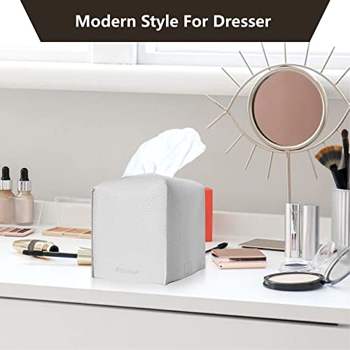 Pastel Grey Tissue Box Cover Set of 2 - PU Leather Cube Holder