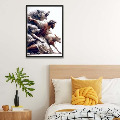 Jesus and Lamb Wall Art Print - Christian Poster 16x24 Inch Unframed