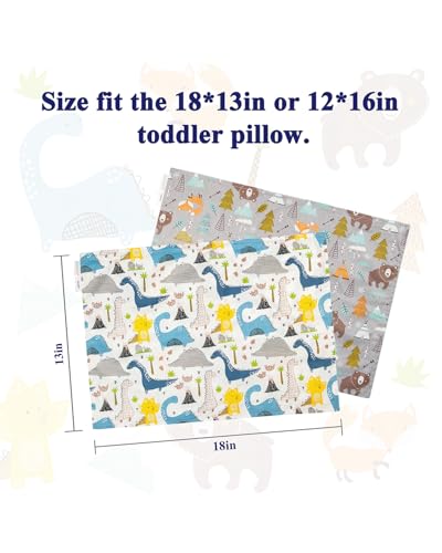 ALVABABY Cotton Toddler Pillowcases, Pack of 2 - Bear & Dinosaur, Fits 13x18" & 12x16"