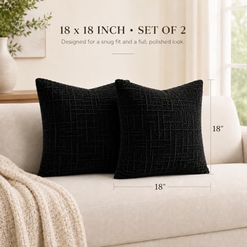 HOSHEN HOME Black Chenille Throw Pillow Covers 18x18 Inch Set of 2