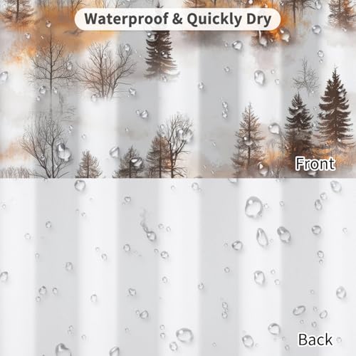 Misty Autumn Forest Shower Curtain with Hooks, 71x74 Inches - Waterproof Fabric for Rustic Bathroom Decor