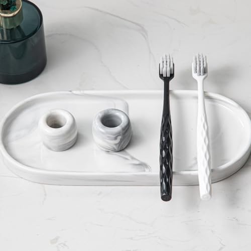Yundu Ceramic Toothbrush Holder Set - Marble Design for Bathroom