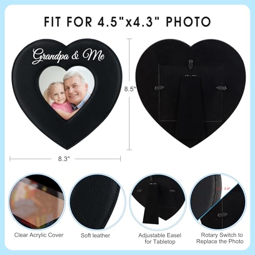 Heart-Shaped Leather Picture Frame for Grandpa - 4x4 Photo