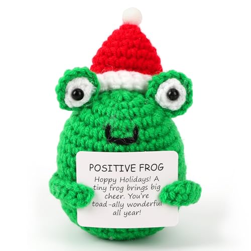 Christmas Frog Gift - Positive Holiday Stocking Stuffer with Santa Hat - Crochet Handmade Decor
