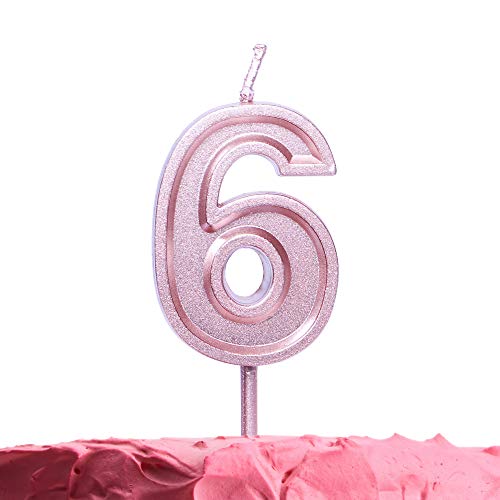 GET FRESH Rose Gold Number 6 Birthday Candle – Smokeless Cake Topper