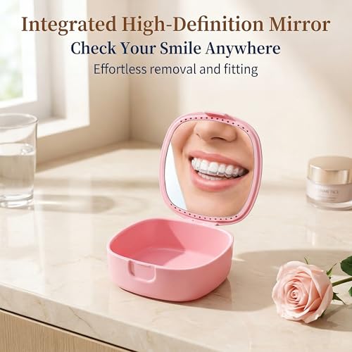 Ocircle Retainer Case with Mirror and Ventilation Holes Pink