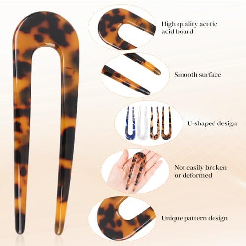 Sublaga 4Pcs French Hair Forks, U Shaped Cellulose Acetate Hair Pins