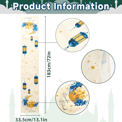 Ramadan Table Runner 13x72 Inch Beige Linen Eid Mubarak Decor