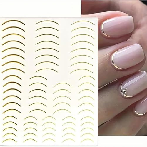Gold Nail Art Stickers 12 Sheets 3D Self Adhesive French Tips Decals