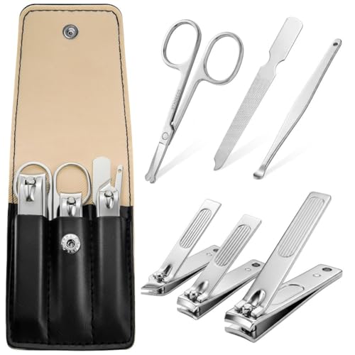6-Piece Professional Nail Clippers Manicure Set with Leather Case