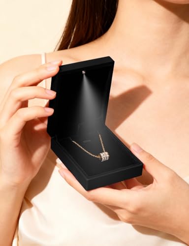 Hatori LED Necklace Gift Box, Black Velvet Jewelry Display Case