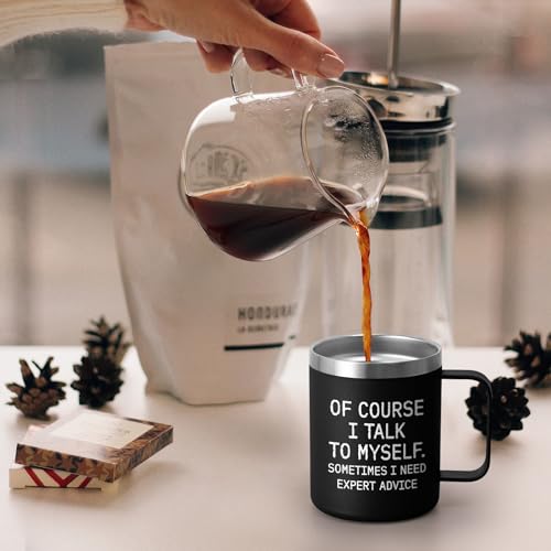 Insulated Stainless Steel Coffee Mug - Funny 'Expert Advice' Quote - Black, 12oz