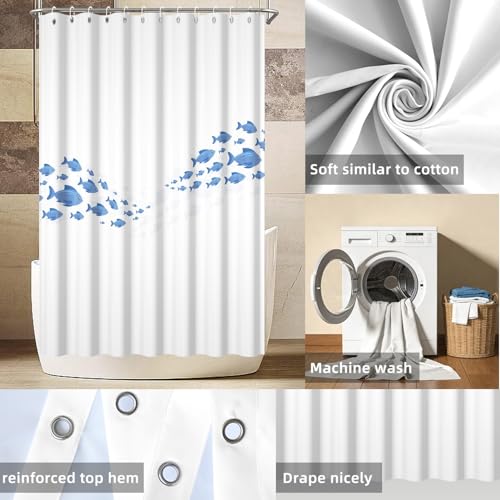 Yeele Minimalist School of Fish Shower Curtain, 36x72 Inch Waterproof Blue