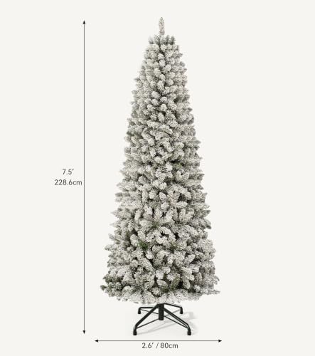 Pre-Lit Flocked Pencil Christmas Tree 7.5ft with 350 Lights and Remote - White / 7ft 6in