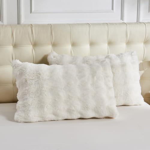 King Size Faux Rabbit Fur Comforter Cover Set Cream White Plush Bedding