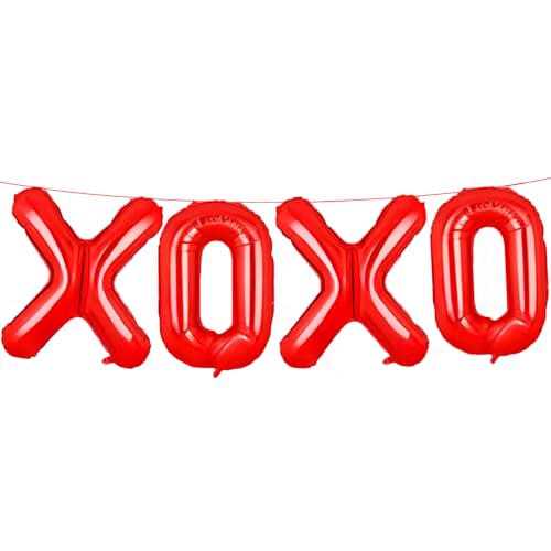 Tedercle 16-Inch XOXO Red Foil Letter Balloons Banner for Valentine's Day