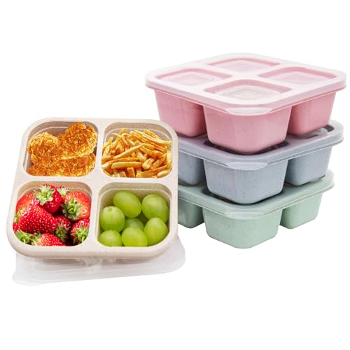 4-Pack Divided Snack Boxes for Meal Prep - Microwave Safe, Stackable