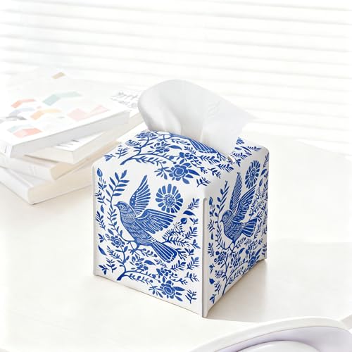 Colorful06 Scandinavian Boho Leather Tissue Box Holder - Square Design for Home and Office