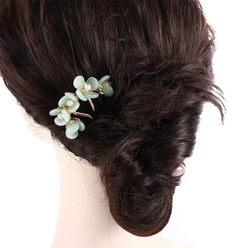 Green Hair Fork Clip 4-Prong Vintage Chinese Style Hair Stick Pin