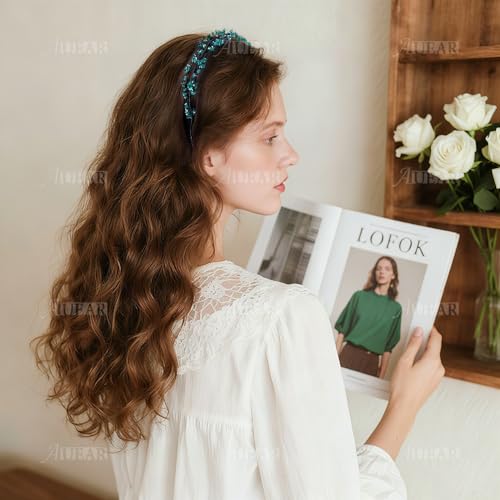 AUEAR Green Crystal Rhinestone Headband for Women Hair Hoop