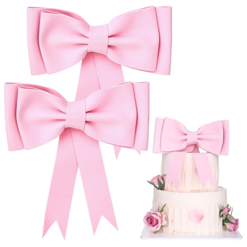 2 Oversized Pink Bow Cake Toppers | Princess Party Decorations