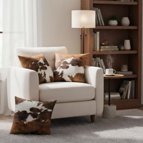 TOMWISH Western Cowhide Print Christmas Pillow Covers 18x18, 2 Pack