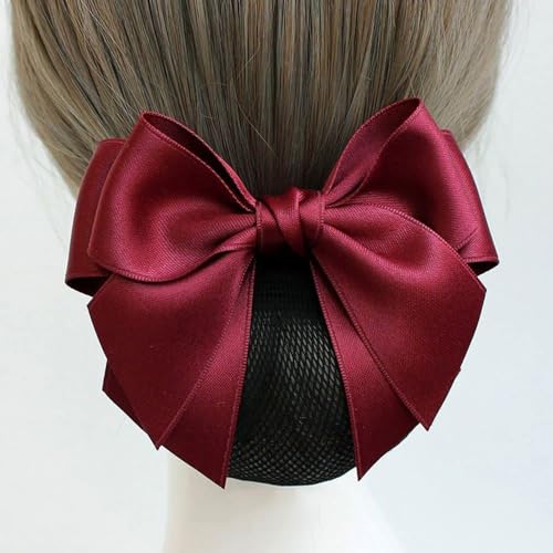 Wine Red Hair Snood Net Bowknot Barrette Elastic Mesh Bun Cover