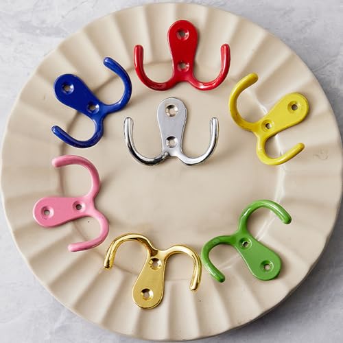 Lansonee 4-Piece Pink Double Prong Robe Hooks, Heavy Duty Wall Mounted Coat Hooks