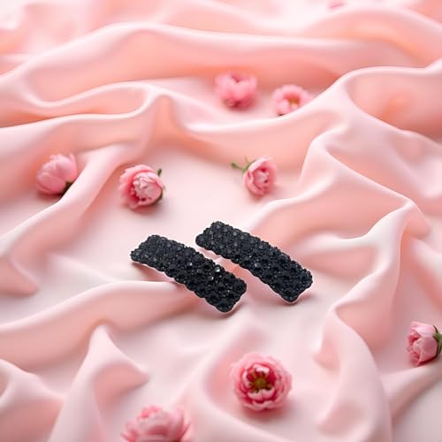 Black Rhinestone Snap Hair Clips 2Pcs Korean Rectangular Hair Barrettes