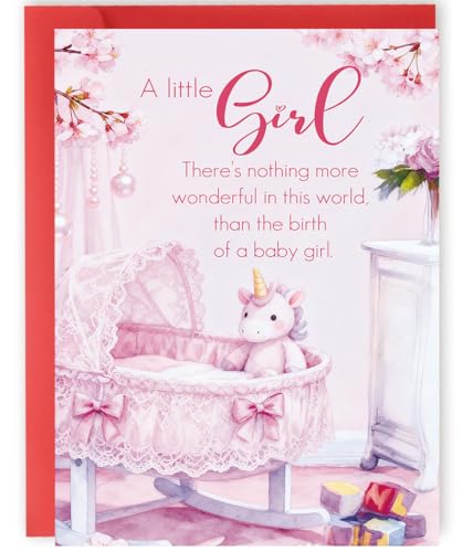 Cute Pink Unicorn Baby Girl Congratulations Card with Envelope