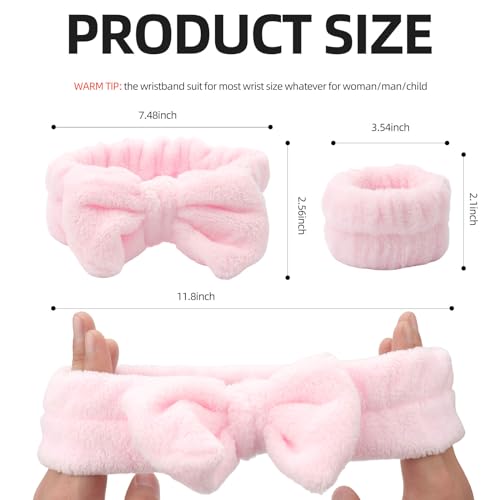 Mekupeu Pink Microfiber Spa Headband & Wrist Wash Band 3-Piece Set