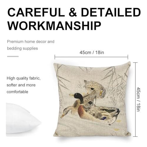 Three Ducks Linen Throw Pillow Cover 18x18 Inch for Sofa & Bedroom