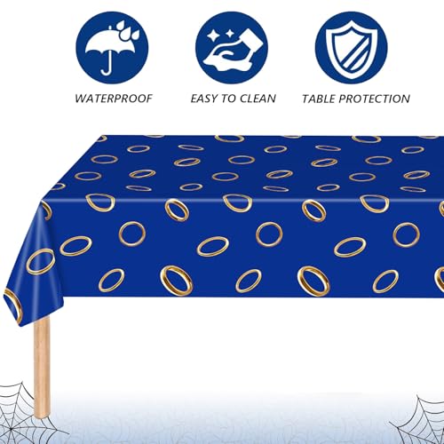 3-Pack Blue Gold Ring Print Disposable Tablecloths - 54x108 Inches